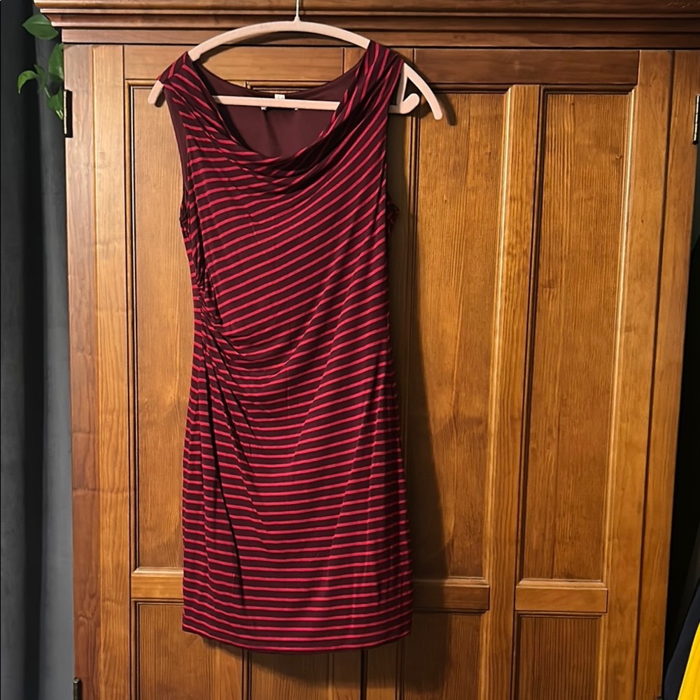 LOFT Red and Purple Striped Mini Dress